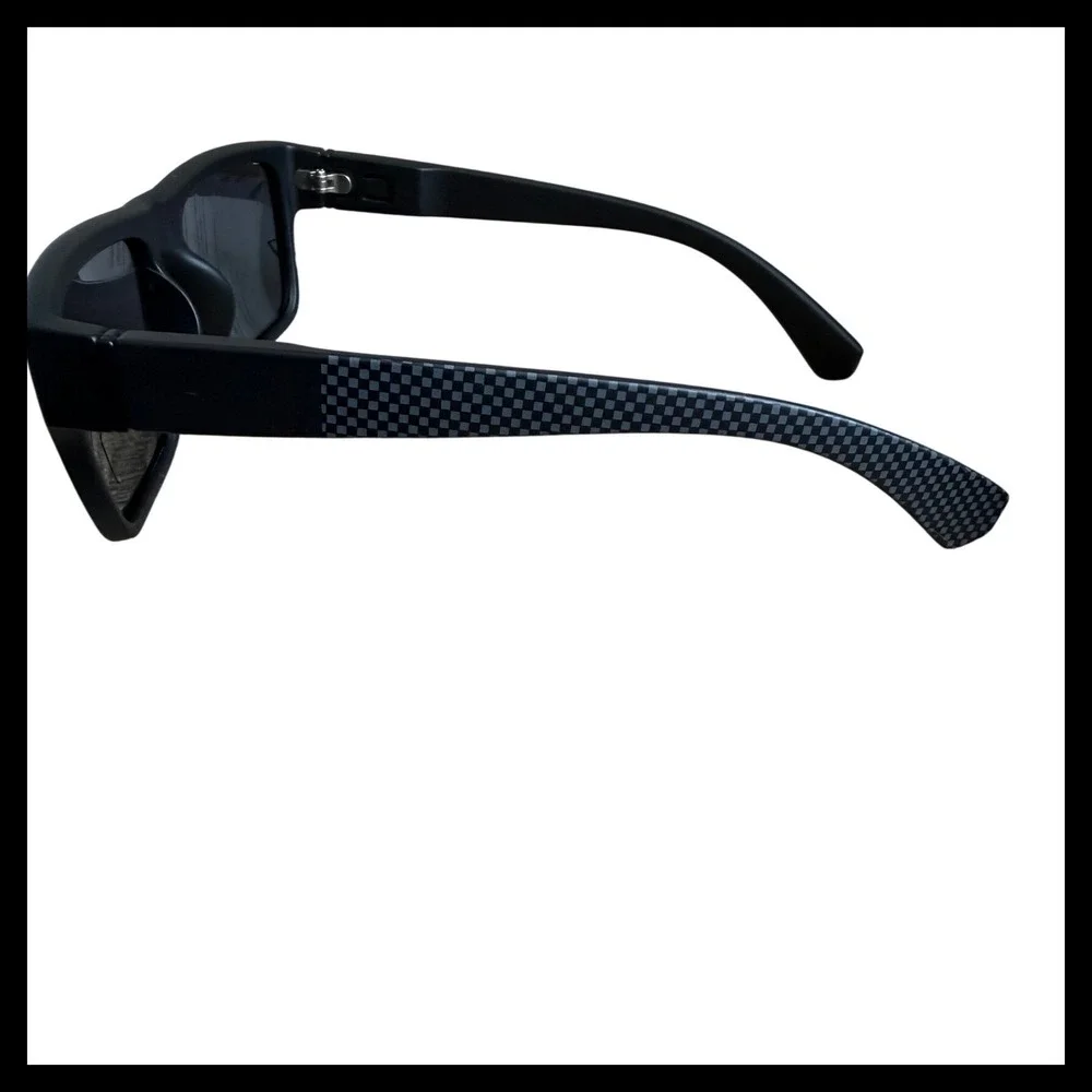 NWOT Matte Black Rectangular Sunglasses UV400 Checkered Arms Model 4380 CAT.3